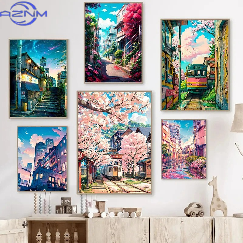 Japanese Lifestyle Home - AZNM Japanese Street Scenery Cherry Blossom