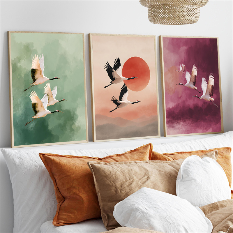 Vintage Crane Flying Birds Flo - Japanese Lifestyle Home review and price