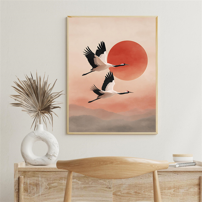 Vintage Crane Flying Birds Flo - Japanese Lifestyle Home review and price