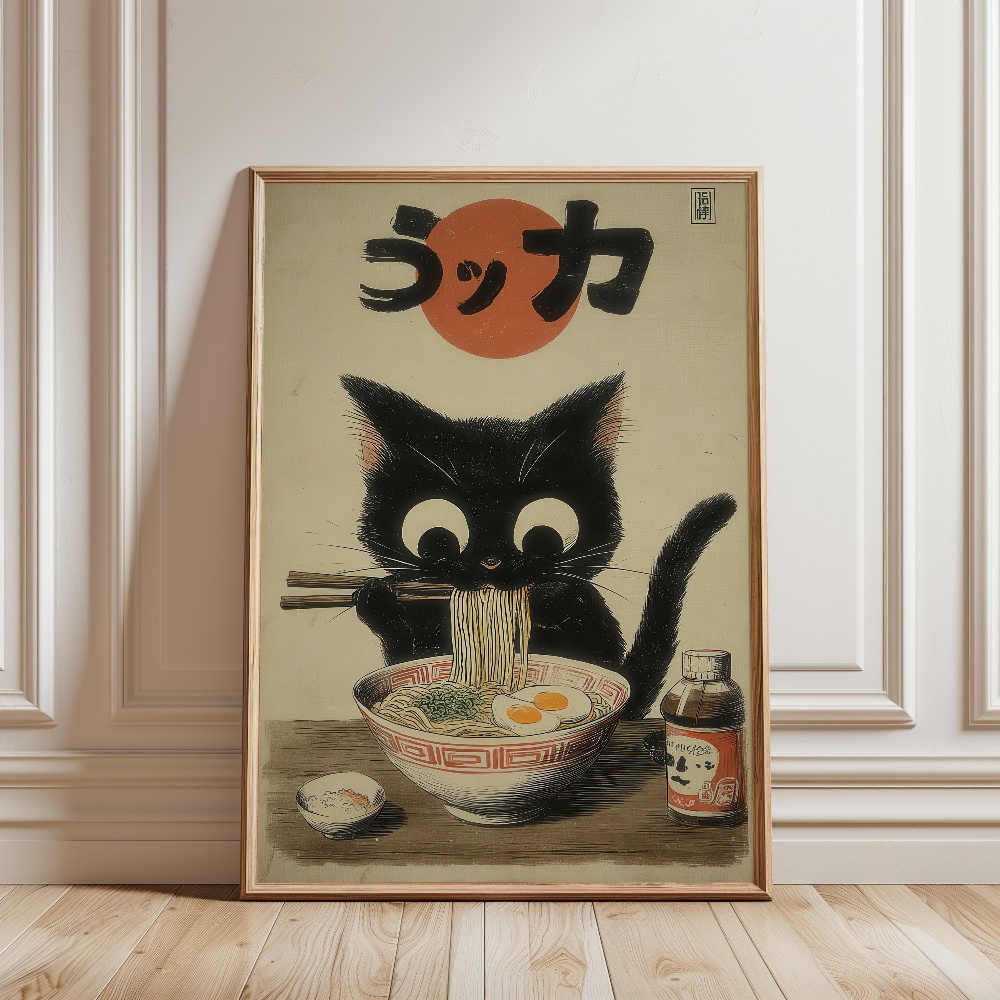Black Cat Eating Ramen Rainy G - Japanese Lifestyle Home review and price
